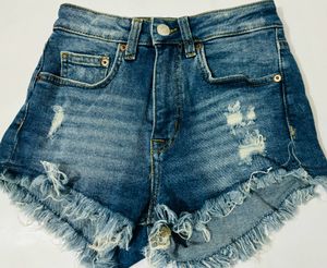 High-waist Ripped Denim Shorts