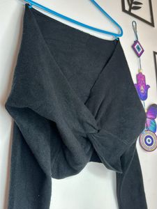 Off Shoulder Black Wool Top