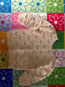 White Handmade At Home With Wool Sweater For Kids