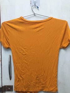 Orange Ribbed Short Sleeve Top