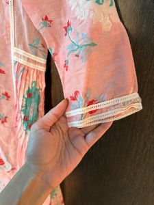 W | Floor Length Floral Pink Kurta