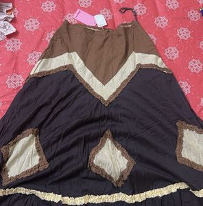 Brown Patchwork Maxi Skirt