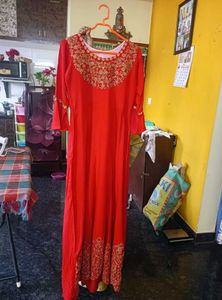 Red Embroidered Anarkali Gown