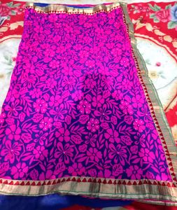 Rose With Blue Light Weight Fancy Saree