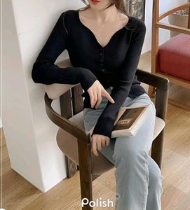 New With Tag Korean Black V-Neck Long Sleeve Top
