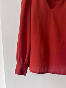 Rust brown Smart Casual V neck Top size S
