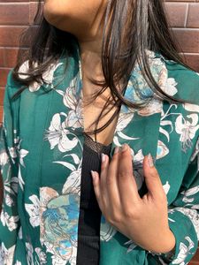 Dark Green Floral Print Shrug