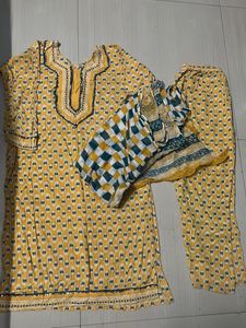 Yellow Printed Salwar Kameez Set