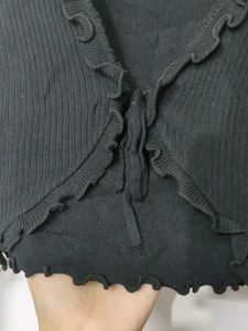 Black Ruffle Trim Crop Top