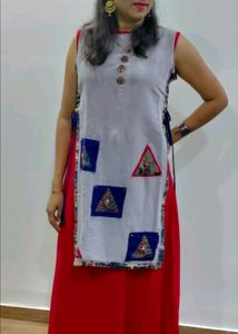 Red And Grey Ethnic Gown Dress