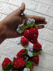 crochet strawberry keychain
