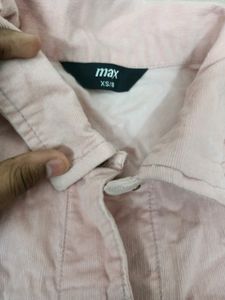 Light Pink Denim-strip Fur Jacket