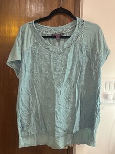 Aqua Embroidered V-Neck Top