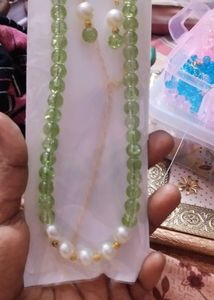Green Beads Set With Earrings