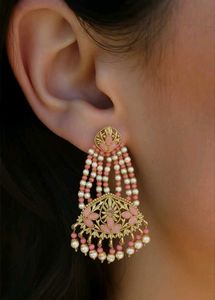 Elegant Pink & Pearl Statement Earrings