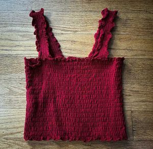 Red Smocked Ruffle Strap Top