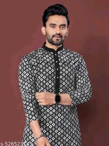 Black & White Geometric Print Kurta