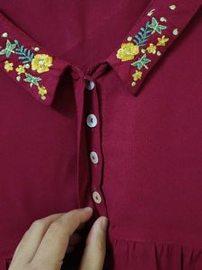 Maroon Top with Embroidered Collar