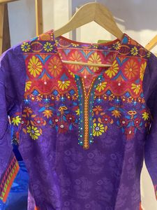 Beautiful Embroidered Cotton Kurti With Mirror