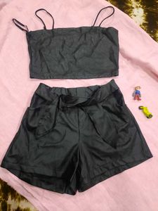 Black Faux Leather Two-Piece Set