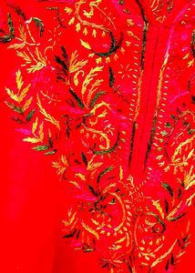 Handwork Chickenkari Red Embroidered Kurta