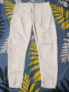 High Waist White Torn Jeans For Sale