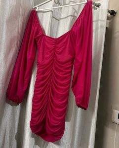 Hot Pink Ruched Mini Dress