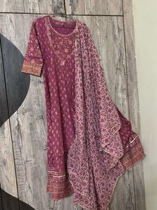 Pink Floral Kurti + Duppata (party Wear)