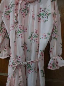 Floral Print Pink Dress with adjustable belt