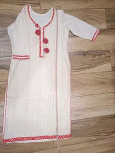 White&amp;Red Embroidered Kurti Set.