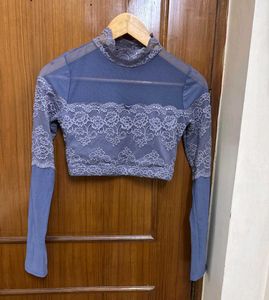 Lace Detail Mesh Top/ Blouse