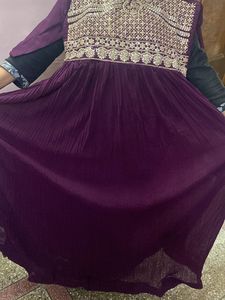 Ethinic Wine Long Flared Gown