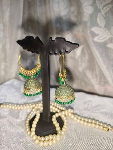Green Jhumka Earrings