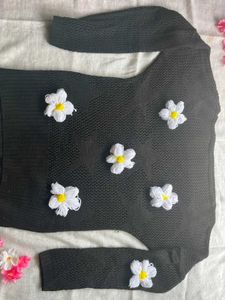 Black Floral Knit Sweater