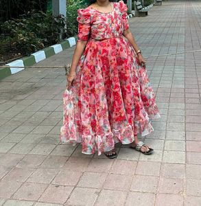 Organza Flared Frock,With Pleates