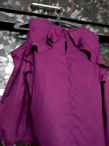 Purple Ruffle Cold Shoulder Top