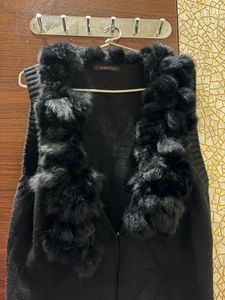 Fur Trim Knit Vest