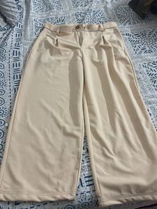 Beige Wide Leg Trousers