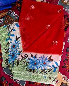 Red Floral Georgette Saree (New)