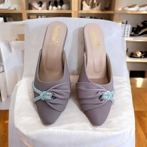 Lilac Rhinestone Block Heel Mules