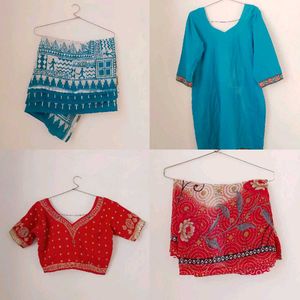 Combo 2 Sarres+ Blouse+ Kurti.