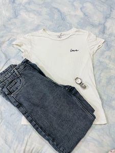 Wideleg Grey Denim Jeans For Women