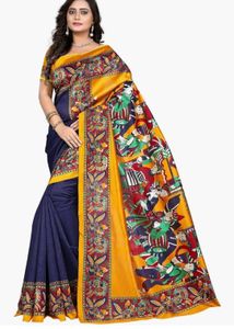 Mysore Art Silk Saree Navy Blue &amp; Mustard