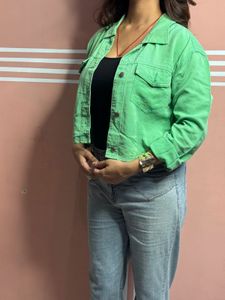 Lime Green Cropped Denim Jacket