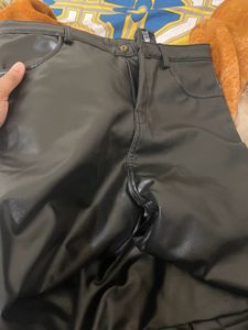 Black Straight Fit Leather Pants