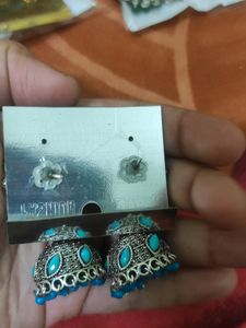 Turquoise Blue And Light Pink Jhumkas