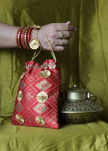 Red & Gold Embellished Potli Bag