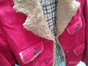 RED CORDUROY JACKET WITH FAUX FUR