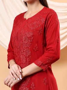 Red Embroidered Kurti