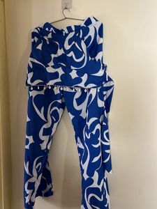 Blue Patterned Crop Top and trousers co ord set